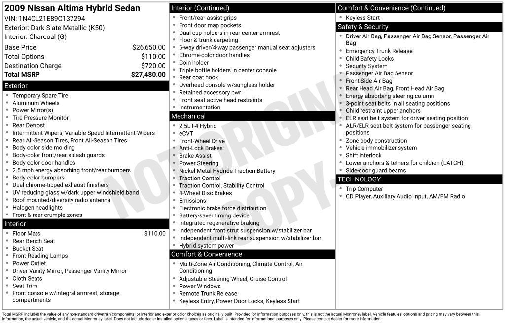 2009 Nissan Altima Hybrid Hybrid