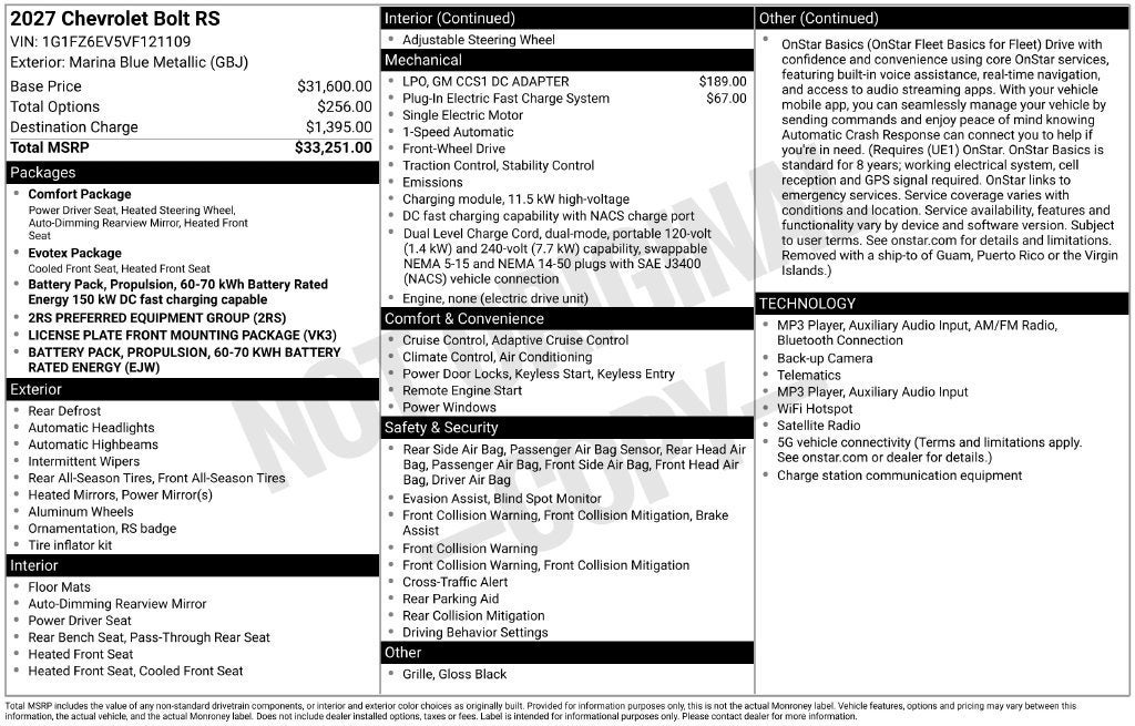 2027 Chevrolet Bolt RS