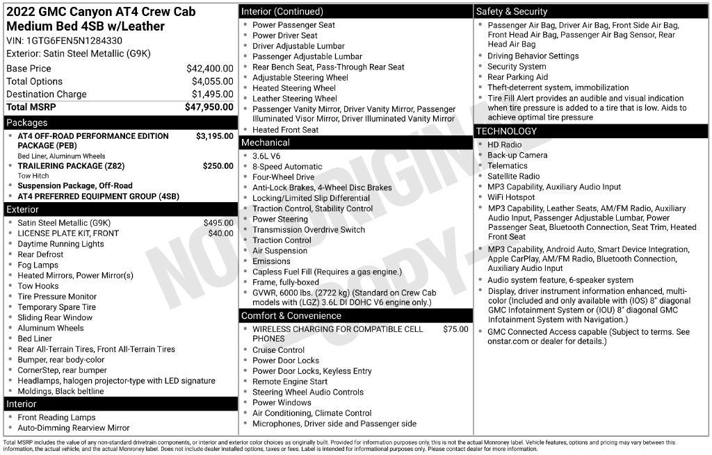 2022 GMC Canyon 4WD AT4 w/Leather