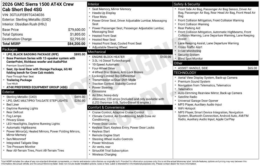 2026 GMC Sierra 1500 AT4X