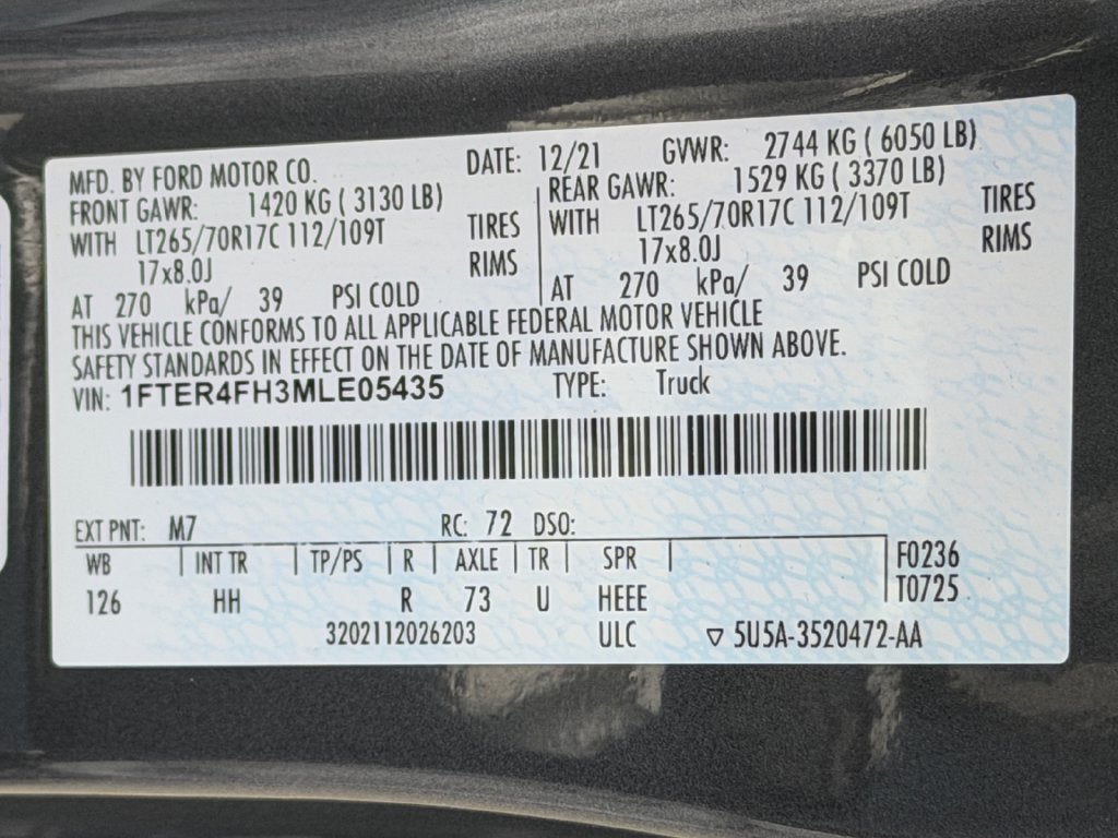 2021 Ford Ranger Lariat Tremor