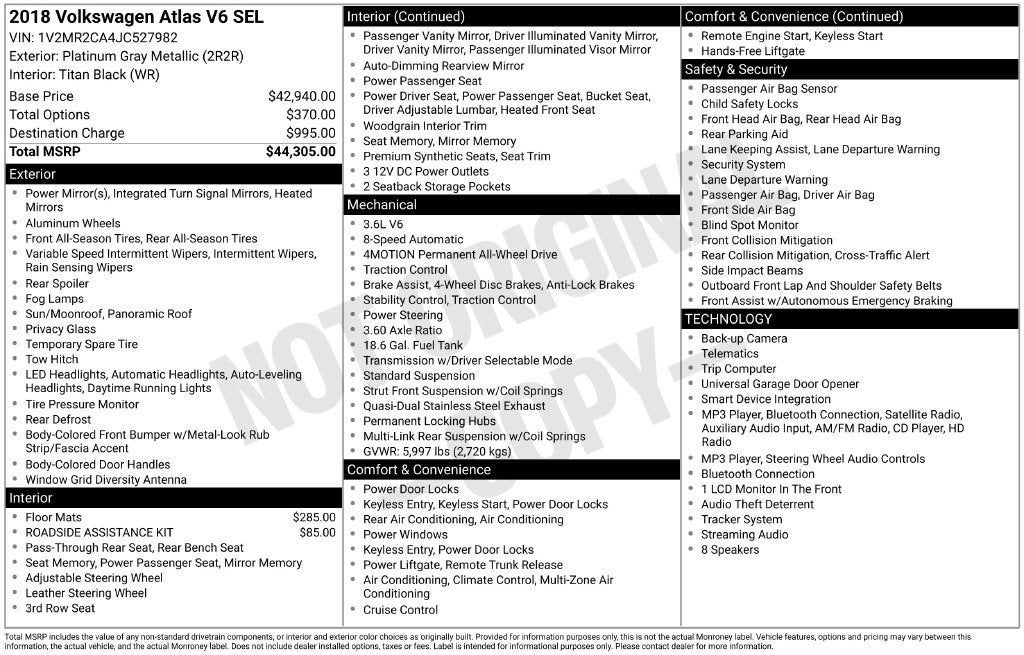 2018 Volkswagen Atlas SEL 4Motion
