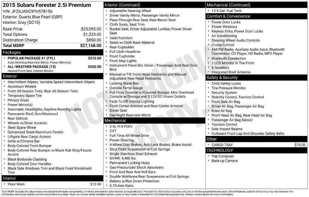 2015 Subaru Forester 2.5i Premium Premium