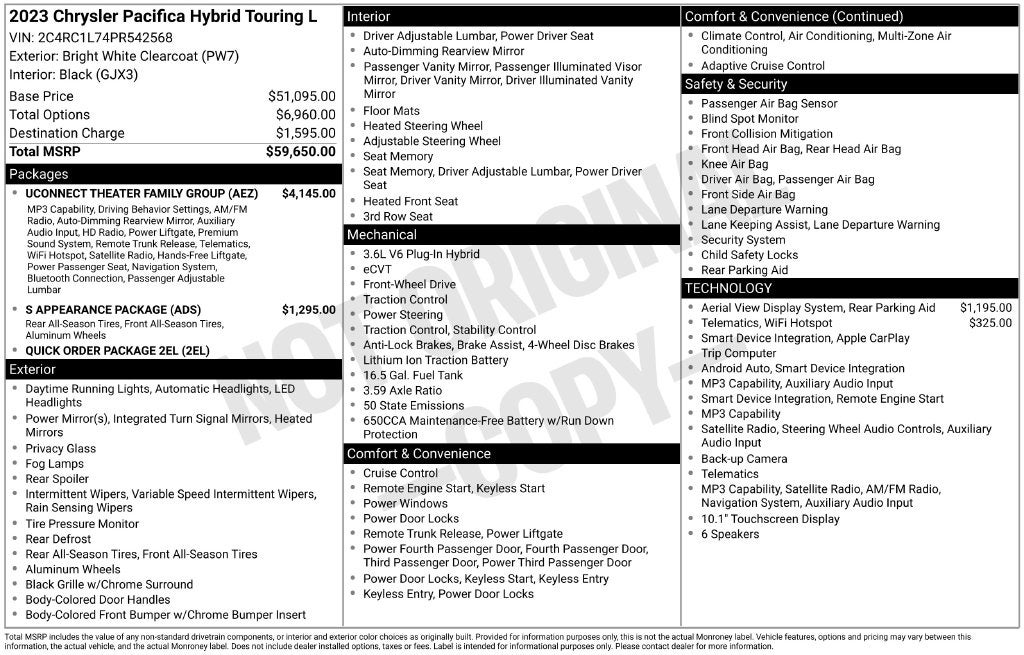 2023 Chrysler Pacifica Hybrid Touring L